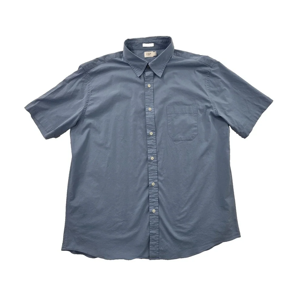 J. Crew Shirt Men's XL (17 1/2 - 18) Short Sleeve Button Up Collared Stretch